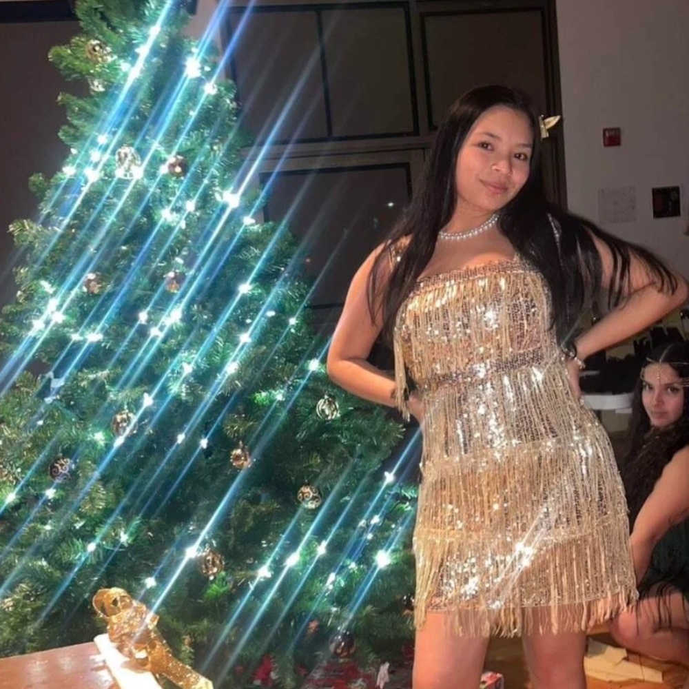 Gold Sequined Tassel Mini Short Dress Fringe Party - Picture 15 of 16
